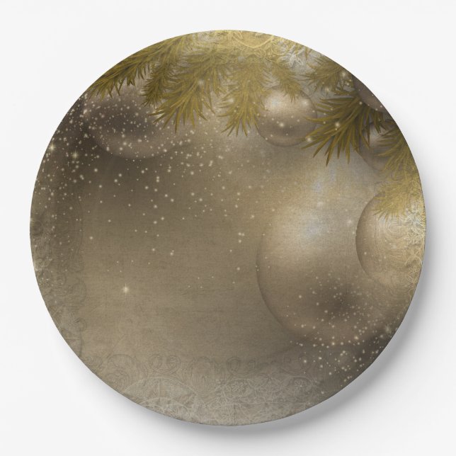 Silver gold ornaments paper plates (Front)