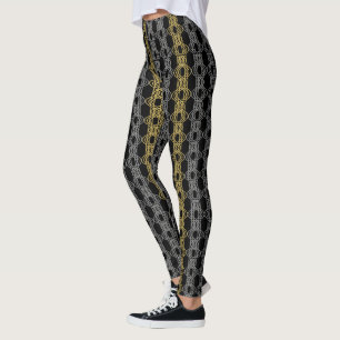 Silver Gold Pattern on Black Leggings