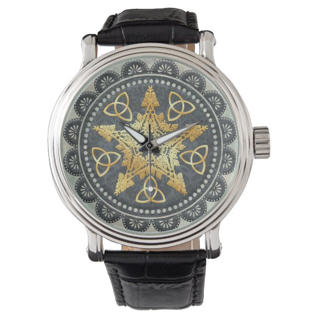 Silver & Gold Pentacle Pagan Wiccan Watch (Front)