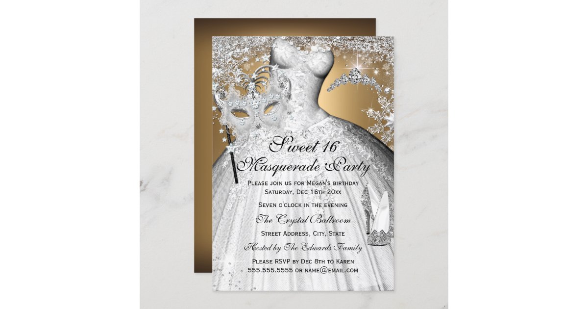 Silver Gold Princess Masquerade Sweet 16 Invite Zazzle