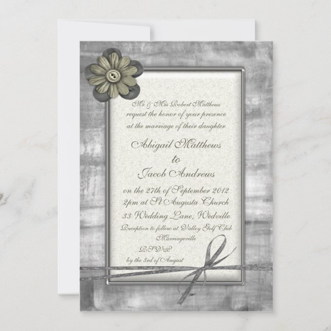 Silver & Gold Ribbon & Flower - Wedding Invitation (Front)