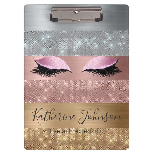 Silver Gold Rose Gold Glitter Beauty Eyelash Clipboard (Front)