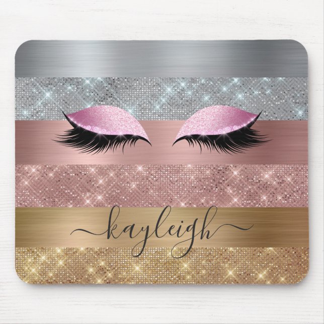 Silver Gold Rose Gold Glitter Beauty Eyelash Mouse Pad (Front)