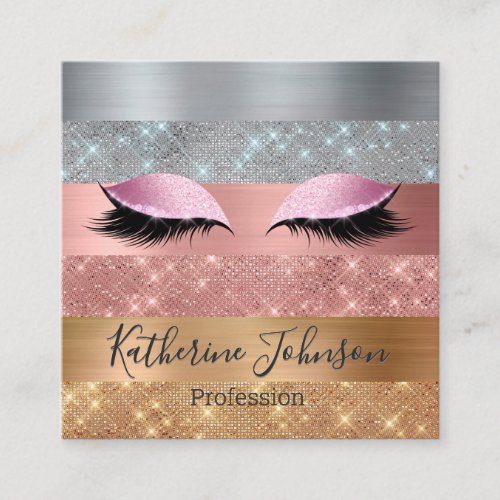 Silver Gold Rose Gold Glitter Beauty Eyelash Squar Square Business Card