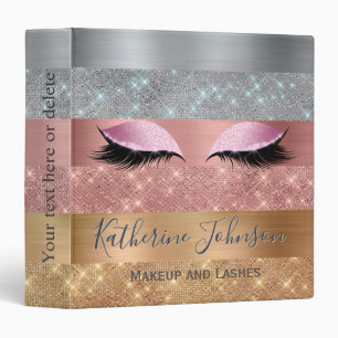 Silver Gold Rose Gold Glitter Stripes Beauty Salon 3 Ring Binder