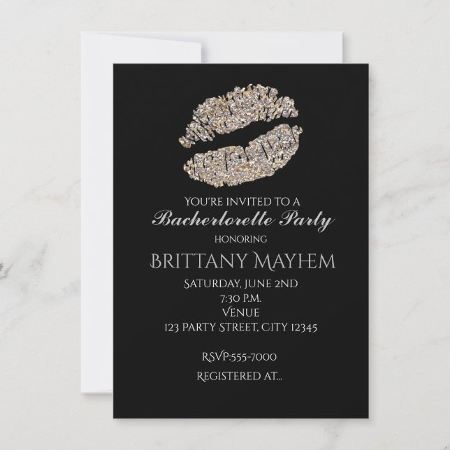 Silver Gold Shimmer Lips Kiss Beauty Invitation (Front)