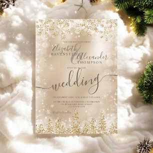 Silver gold snow pine Christmas winter wedding Invitation