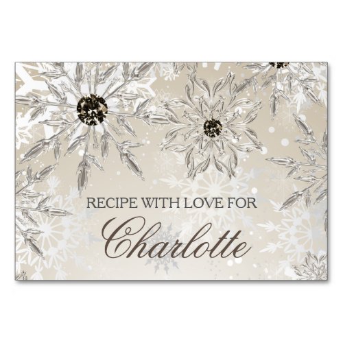 silver gold snowflake bridal shower recipe card