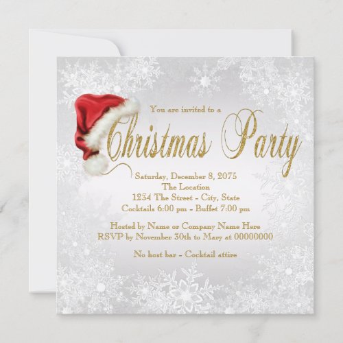 Silver Gold Snowflake Christmas Party Invitation