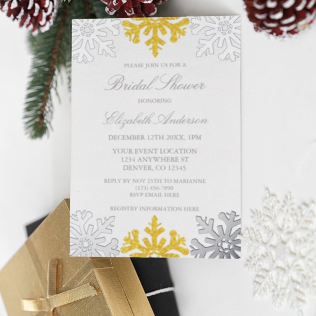 Silver Gold Snowflake Winter Bridal Shower Foil Invitation (Creator Uploaded)