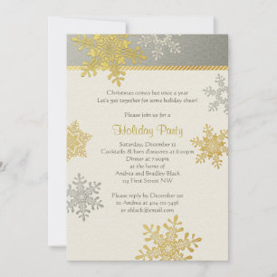 Silver Gold Snowflake Winter Christmas Holiday Invitation
