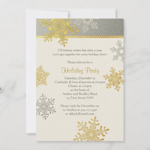 Silver Gold Snowflake Winter Christmas Holiday Personalized Invites