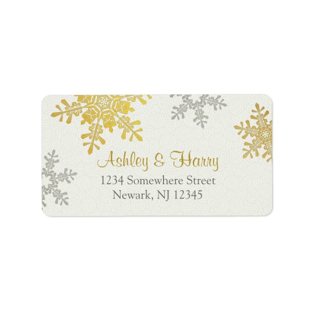 Silver Gold Snowflake Winter Wedding Address Label