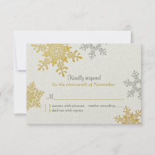 Silver Gold Snowflake Winter Wedding Reply Card
