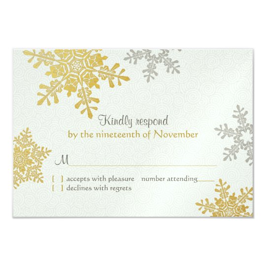 Silver Gold Snowflake Winter Wedding Reply Card