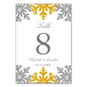 Silver Gold Snowflake Winter Wedding Table Number