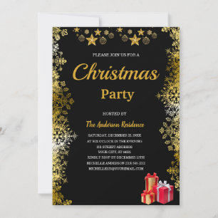 Silver Gold Snowflakes Holiday christmas Party Invitation