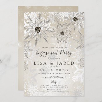 Silver Gold Snowflakes Winter Engagement Party  Invitation by Invitationboutique at Zazzle