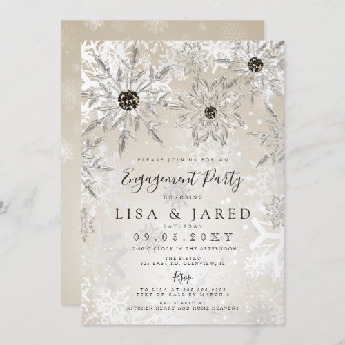 Silver Gold Snowflakes Winter Engagement Party  Invitation