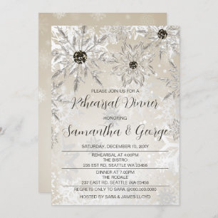 Silver Gold Snowflakes Winter Rehearsal Dinner Invitation