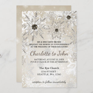 silver gold snowflakes winter wedding invitation