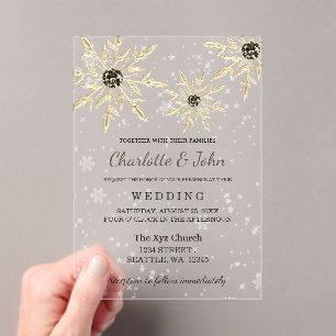 silver gold snowflakes winter wedding invitation