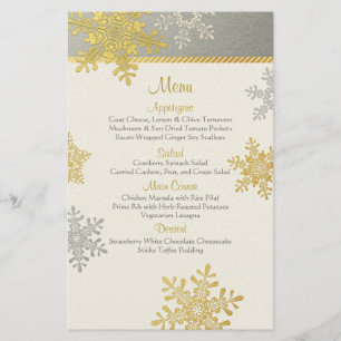 Silver Gold Snowflakes Winter Wedding Menu Card