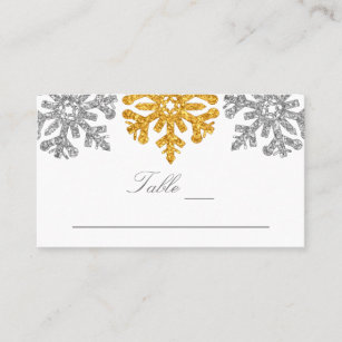 Silver Gold Snowflakes Winter Wedding Place Card