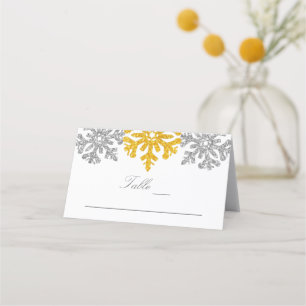Silver Gold Snowflakes Winter Wedding Place Card