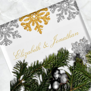 Silver Gold Snowflakes Winter Wedding Place Card Holder