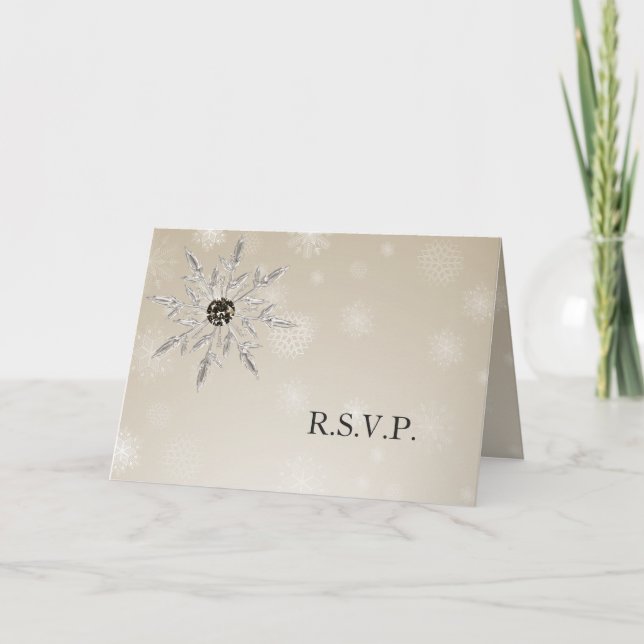 silver gold snowflakes winter wedding rsvp card (Front)