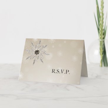 silver gold snowflakes winter wedding rsvp card