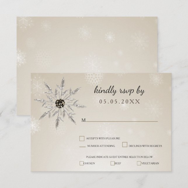 silver gold snowflakes winter wedding rsvp card (Front/Back)