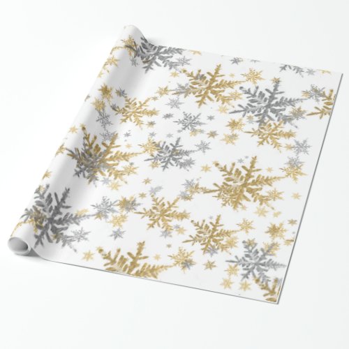 Silver  Gold Snowflakes Wrapping Paper