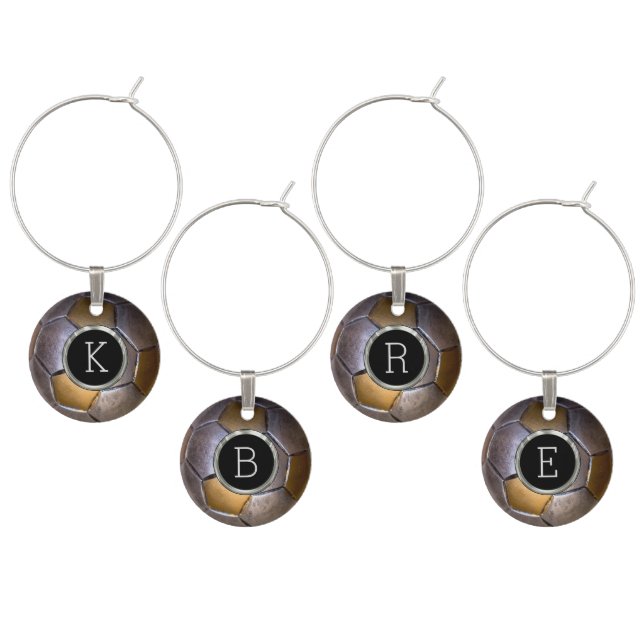 Silver & Gold Soccer Ball Illustration Wine Glass Charm (Staggered)