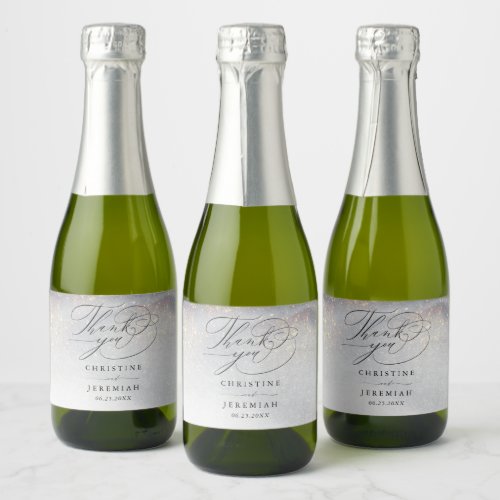 Silver Gold Sparkle Watercolor Wedding Thank You Sparkling Wine Label