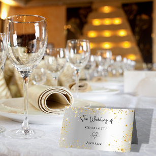 Silver gold sparkles names wedding place card