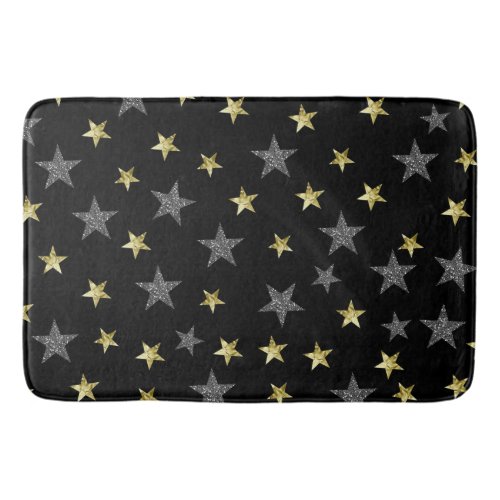 Silver  Gold Stars Black Hollywood Star Glam Bath Mat