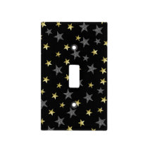 Silver & Gold Stars Black Hollywood Star Glam Light Switch Cover