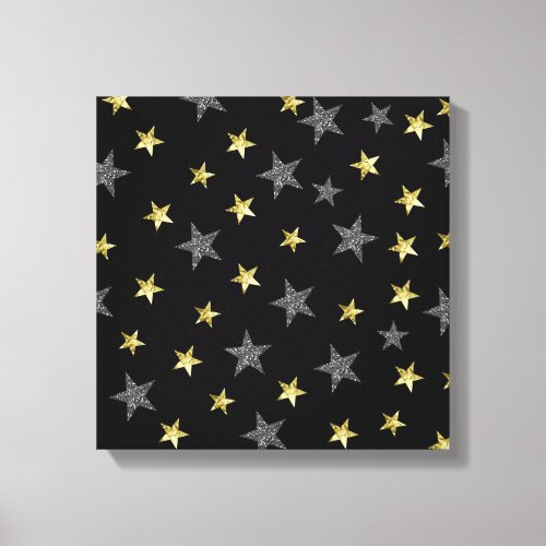 Silver  Gold Stars Black Hollywood Star Party Canvas Print