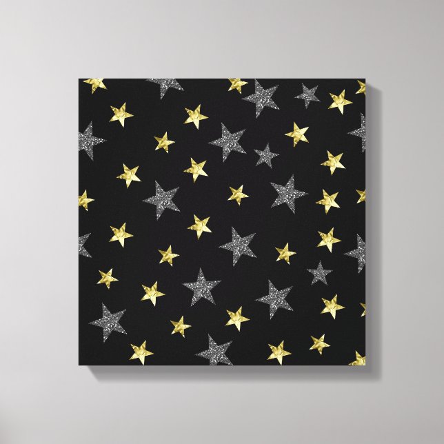 Silver & Gold Stars Black Hollywood Star Party Canvas Print (Front)