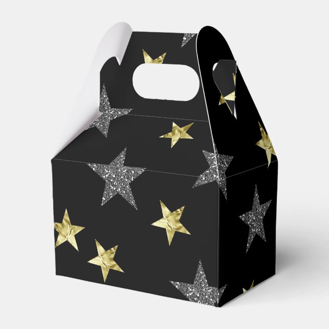 Silver & Gold Stars Black Hollywood Star Party Favor Boxes (Back Side)