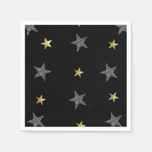 Silver & Gold Stars Black Hollywood Star Party Paper Napkins