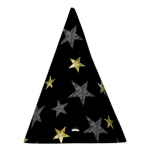 Silver  Gold Stars Black Hollywood Star Party Party Hat