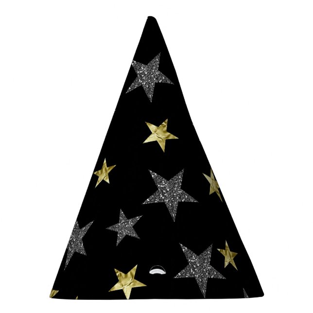 Silver & Gold Stars Black Hollywood Star Party Party Hat (Right)