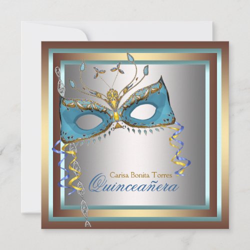 Silver Gold Teal Masquerade Party Personalized Announcement