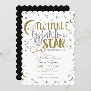 Silver & Gold Twinkle Little Star Baby Shower Invitation