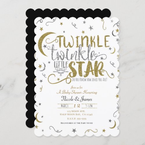 Silver  Gold Twinkle Little Star Baby Shower Invitation