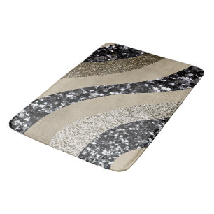 Silver Gold Wave Glitter Glam 1  Bath Mat