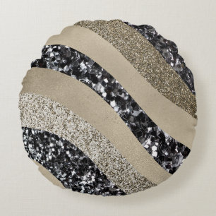 Silver Gold Wave Glitter Glam 1 Round Pillow
